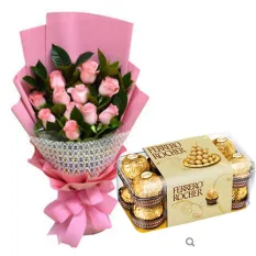 12 Pcs. Pink Roses with Chocolate Box