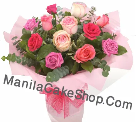 12 pieces mix rose in vase to manila